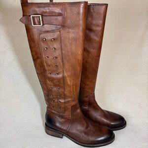 Vince Camuto Women’s Boots Brandy Tie Die Brown Leather Studded Inner Zipper 6